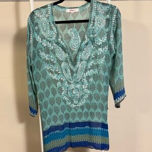 Amaya embroidered green silk tunic top - Size 42 (M)